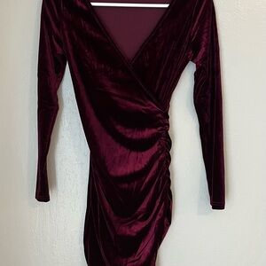 Guberry Velour Cranberry Ruched Bodycon Dress Size XS